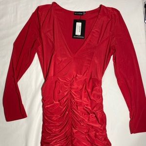 PrettyLittleThing Red Long Sleeve Dress